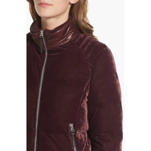 Marc New York Vita Bomber jacket Down & Feather Fill Velvet Burgundy SZ L NEW - Picture 4 of 6